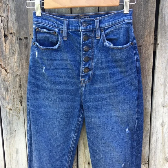 Abercrombie & Fitch Ultra High Rise Mom Jean Distressed Blue 00 - Picture 3 of 16